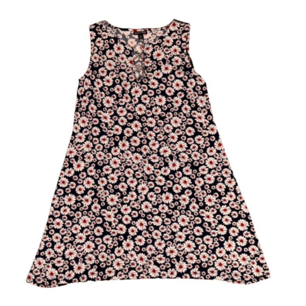 Roz & Ali Navy Floral Knee-Length Dress with Silver Ring Neckline - Petite M